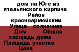 дом на Юге из итальянского кирпича  › Район ­ красноармейский › Улица ­ солнечная › Дом ­ 16 › Общая площадь дома ­ 400 › Площадь участка ­ 15 000 › Цена ­ 8 000 000 - Краснодарский край, Красноармейский р-н, Трудобеликовский хутор Недвижимость » Дома, коттеджи, дачи продажа   . Краснодарский край